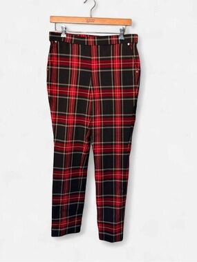 Anne Klein Red & Black Tartan Plaid Trousers Classic Plaid Pants M Preppy Punk